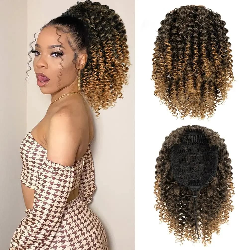 Synthétique court Afro crépus bouclés queue de cheval morceau de cheveux pour afro-américain queue d