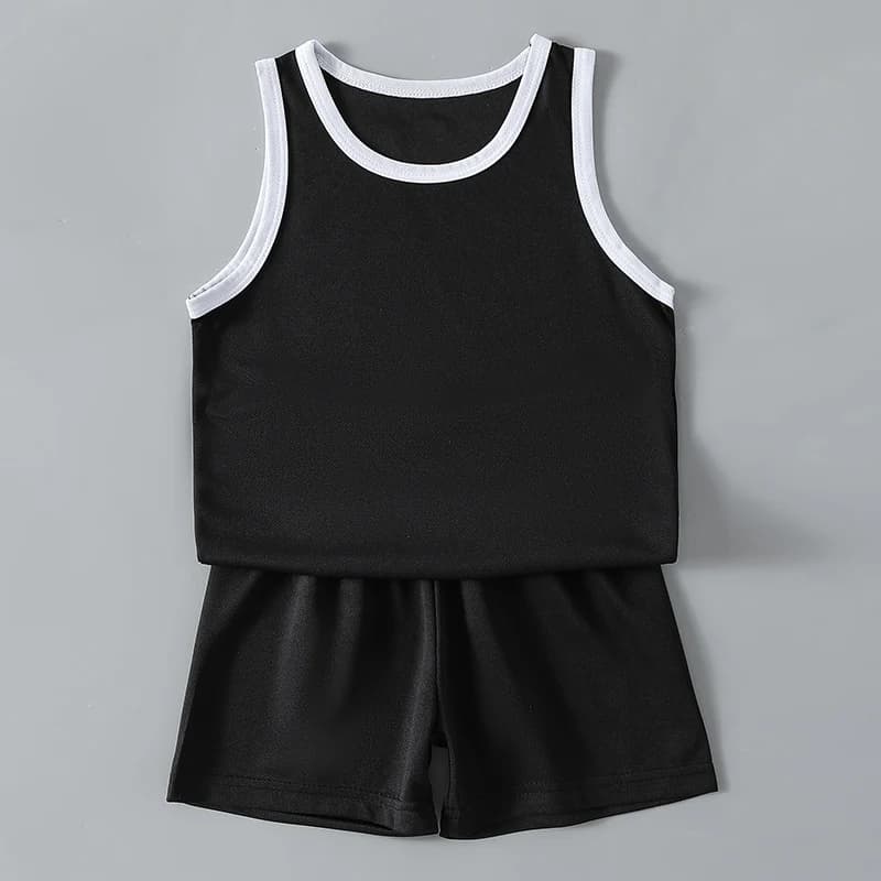 2 pièces garçon couleur unie sport séchage rapide gilet costume enfants course basket-ball Football 