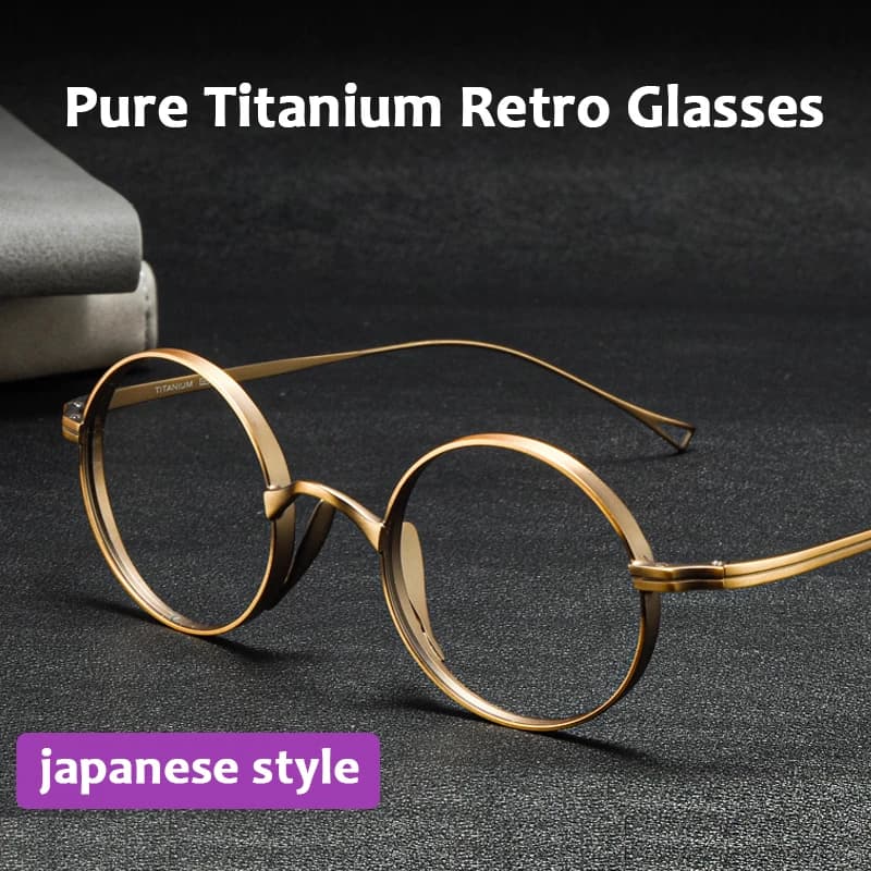 Style japonais fait à la main rétro ovale rond lunettes cadre hommes pur titane lunettes de luxe ble