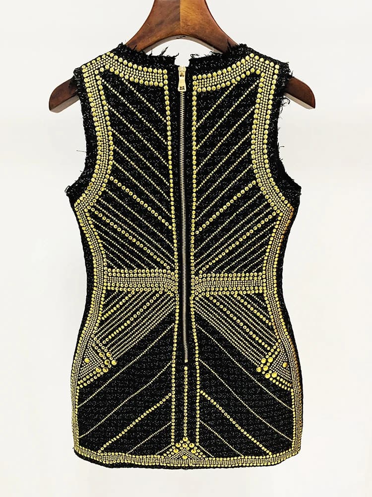 HIGH STREET 2026 Nouvelle robe de créateur tendance pour femmes, sans manches, avec rivets métalliqu