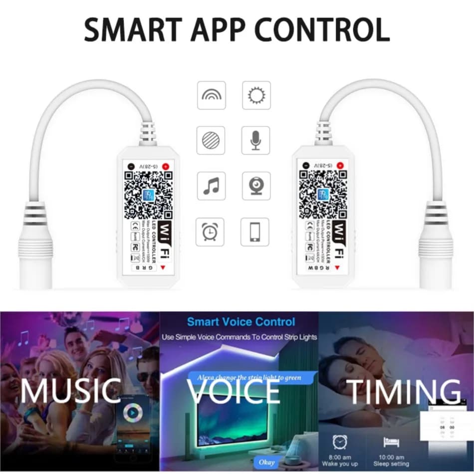 Contrôleur WiFi RGB RGBW DC 12V 24V, application de téléphone intelligent sans fil, contrôle de grad