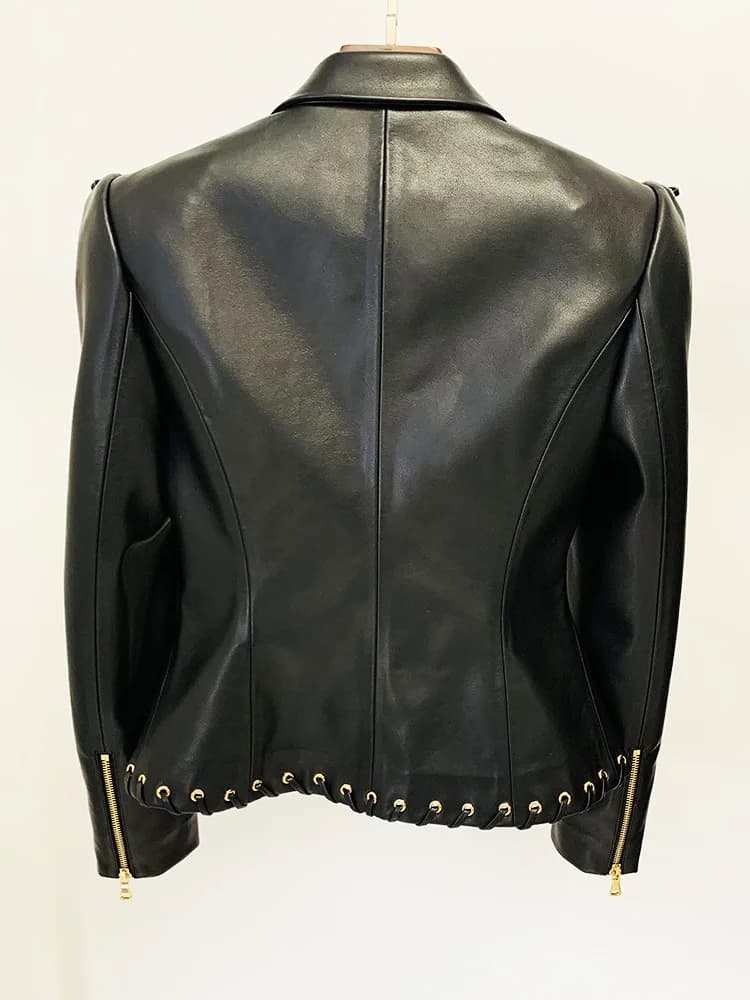 Veste de créateur tendance de haute qualité 2026, veste en cuir ajustée à lacets pour femmes