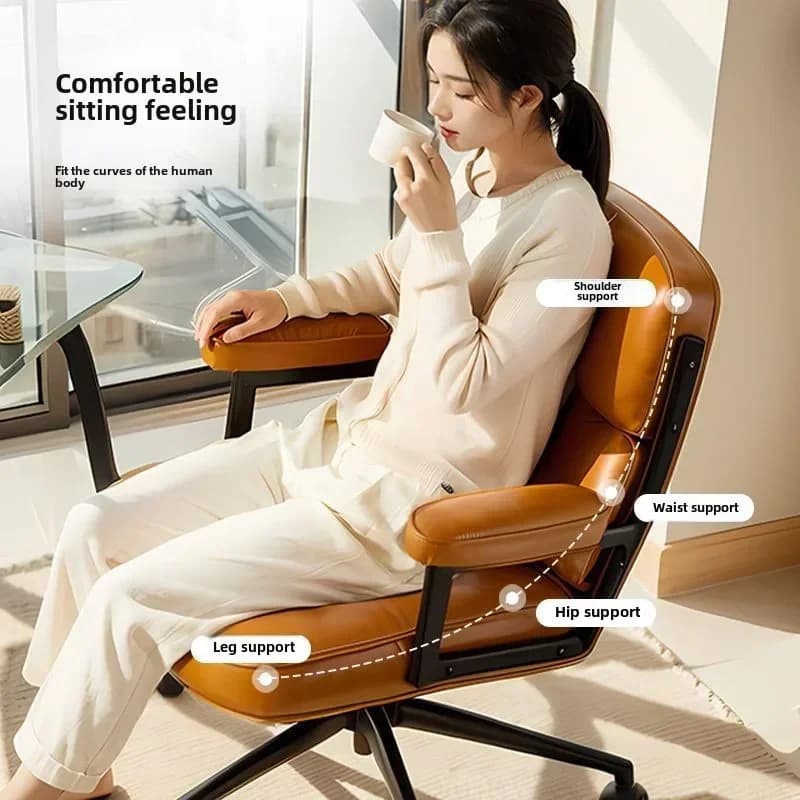 Chaise de bureau rétro en cuir, chaise de bureau pivotante inspirée du milieu du siècle pour le bure
