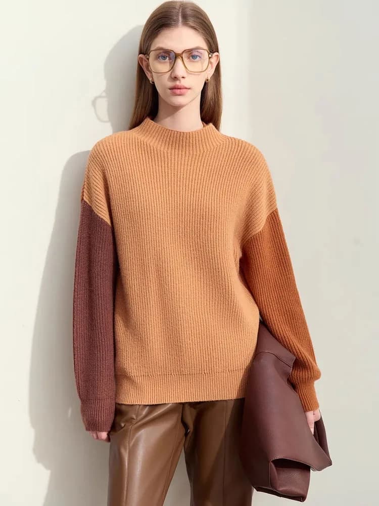 AMII minimalisme chandails femmes 2024 printemps vêtements de rue épissé haut tricoté manches tomban