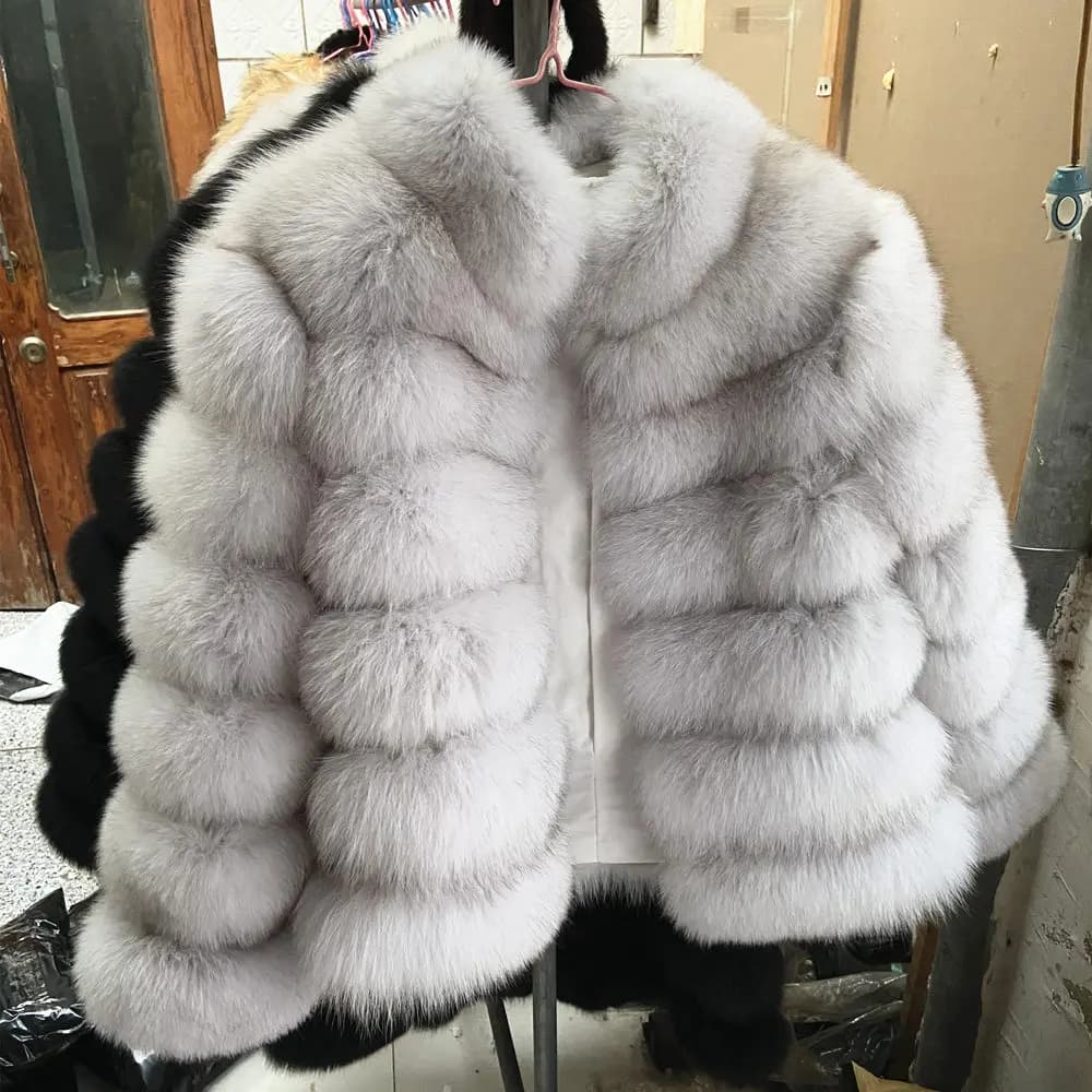 QUEENTINA Calls EENTHR-Manteau en fourrure de renard véritable pour femme, manteau avec col, pardess