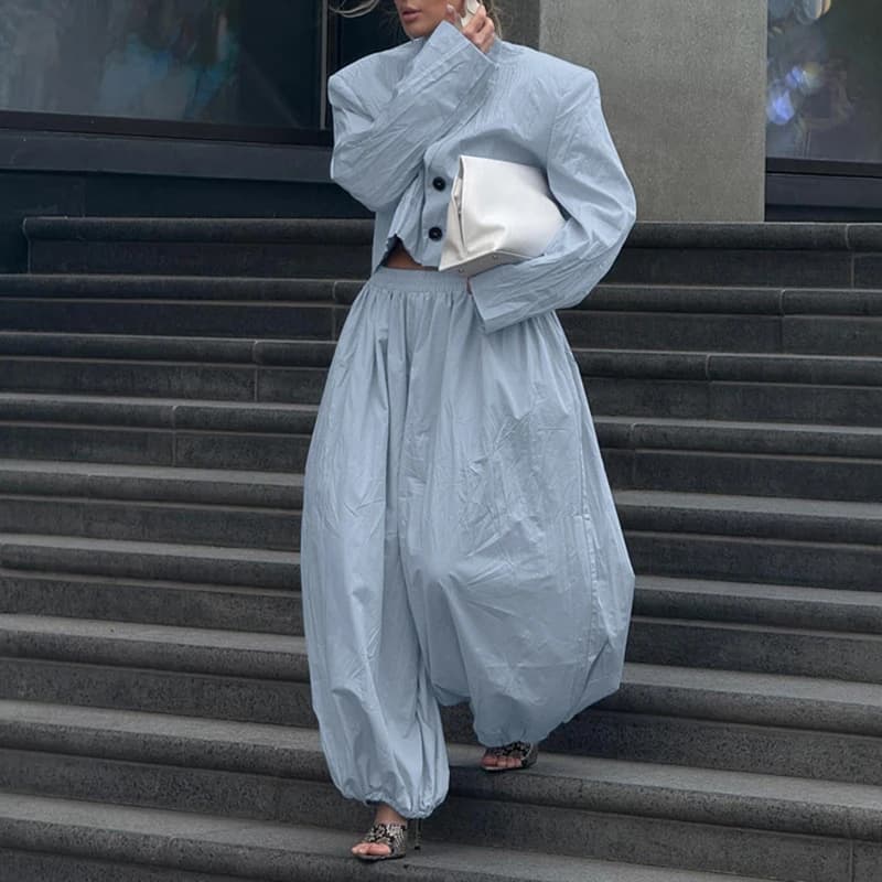 Ensembles de chemises à col en V boutonnées et pantalons à jambes larges pour femmes, printemps-été,
