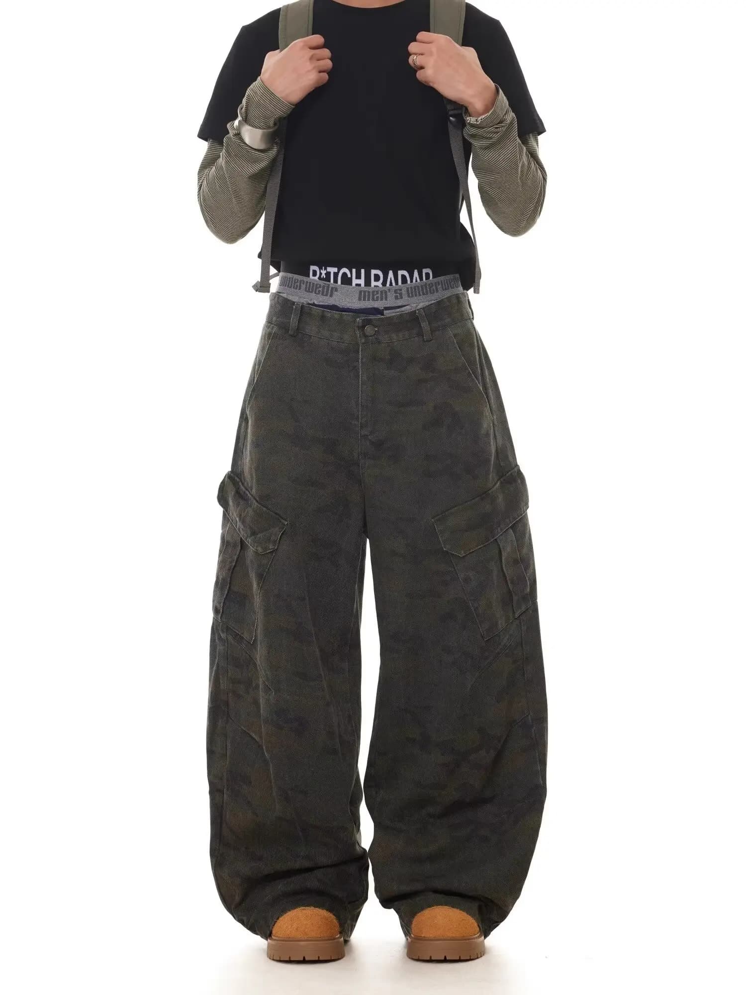 Américain rétro multi-poches Camouflage Silhouette cimandre jean Niche Baggy jambe large faucille pa