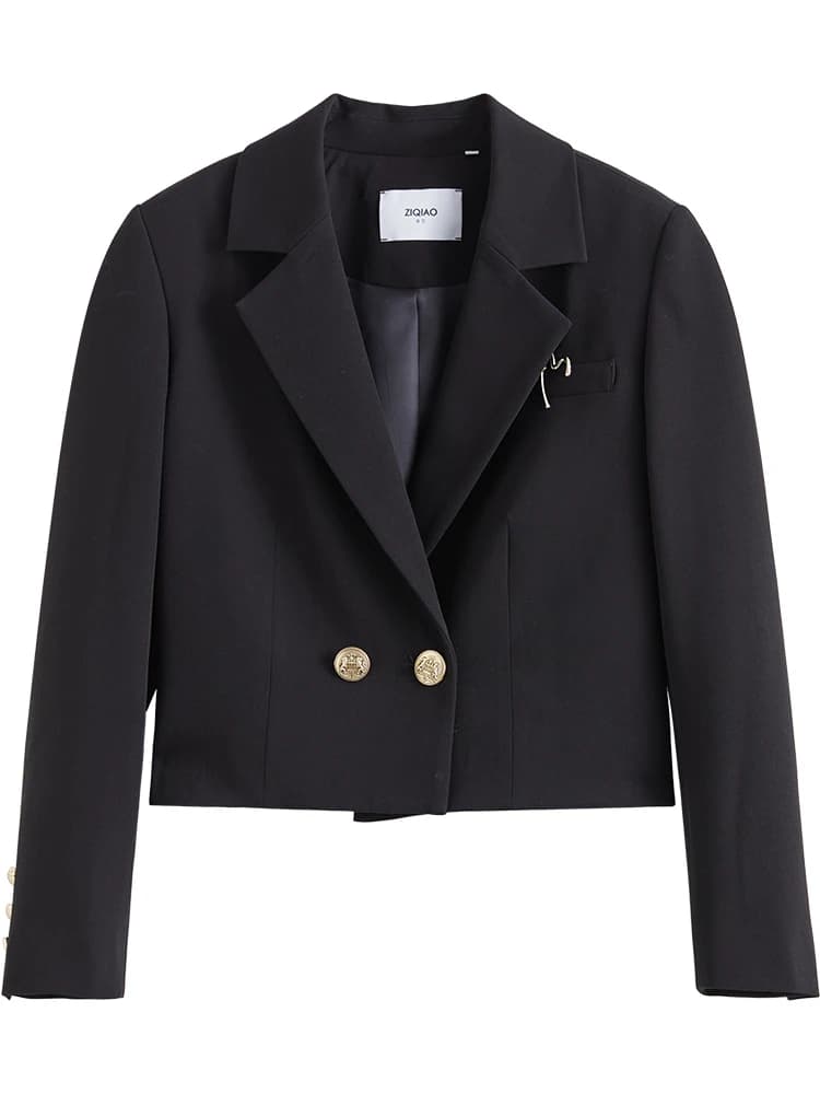 Ziqiao-blazers courts à manches régulières pour femmes, col imbibé d'automne, vestes de printemps à 