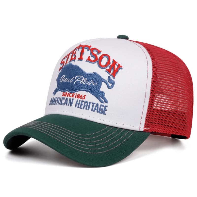2025 personnalisé nouveau chapeau de camion STETSON ours rouge respirant maille chapeau rue Hip Hop 