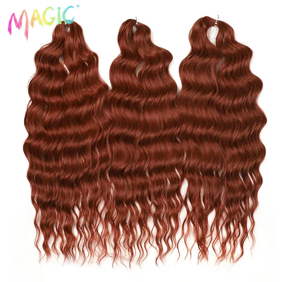 Extensions de cheveux synthétiques ondulés Magic 24 pouces, 3 pièces, rouge cuivre, résistantes à la