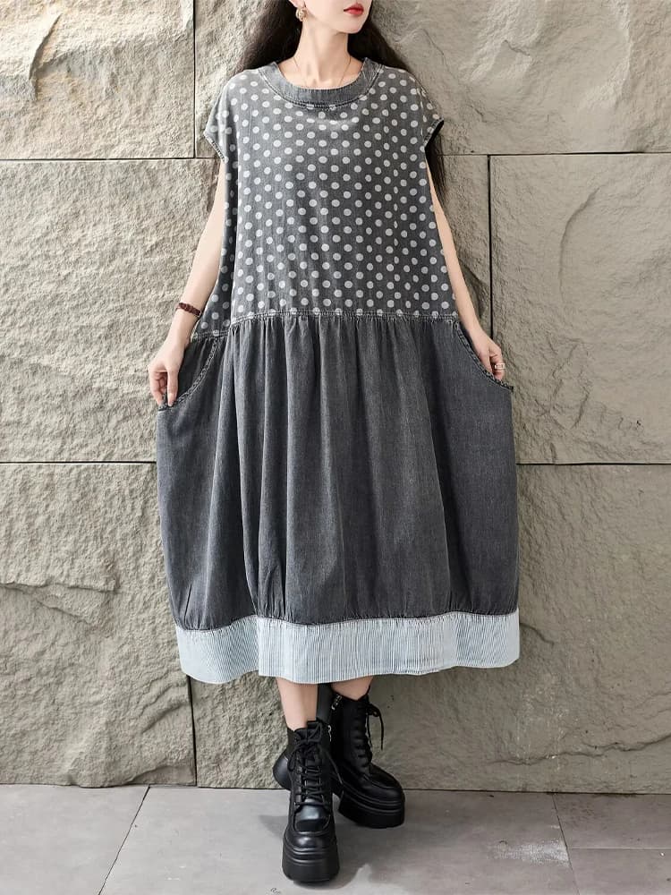 Amax LuluE 2026 Robes d'été amples pour femmes, style vintage classique à pois, design japonais, col