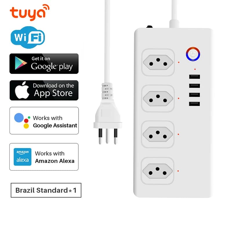 8 Ports WiFi Tuya Smart Brazil Power Plug 4 prises 4 USB Super Charing Sockets Alexa Google Accueil 