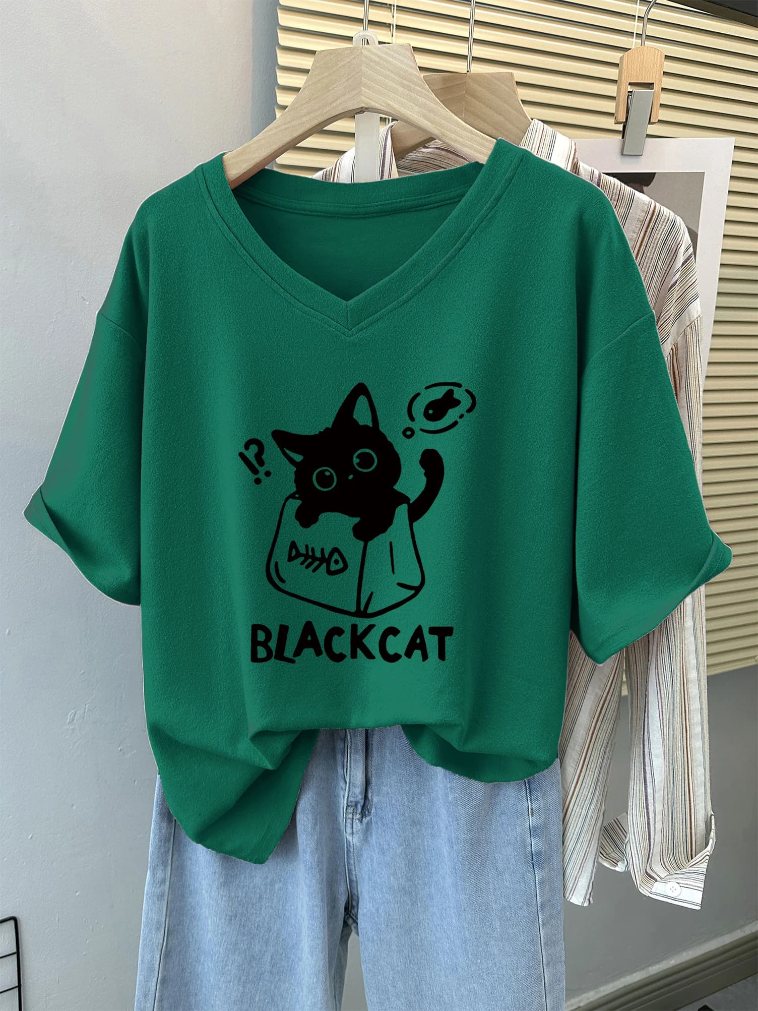 T-shirt manches courtes col rond femme, estival et en coton, avec chat, grande taille 6XL