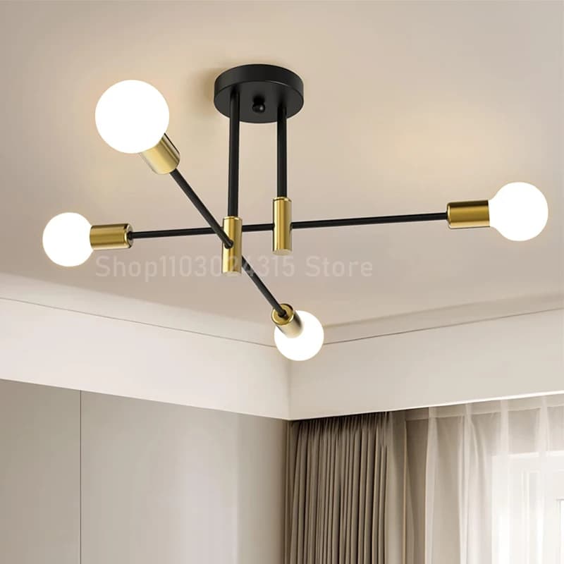 Lustre de plafond à branche Simple, style nordique moderne E27, noir et or, éclairage de plafond pou