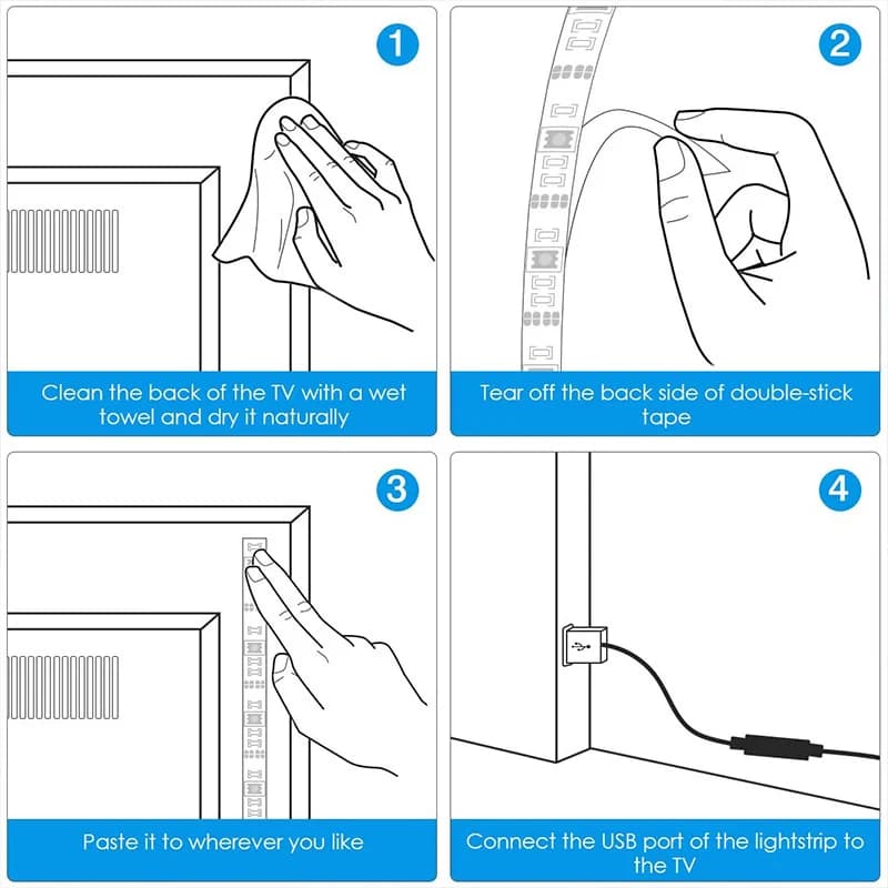 Bande lumineuse flexible à LED avec Bluetooth, lampe, ruban, diode, rétroéclairage TV, USB, RVB, 505
