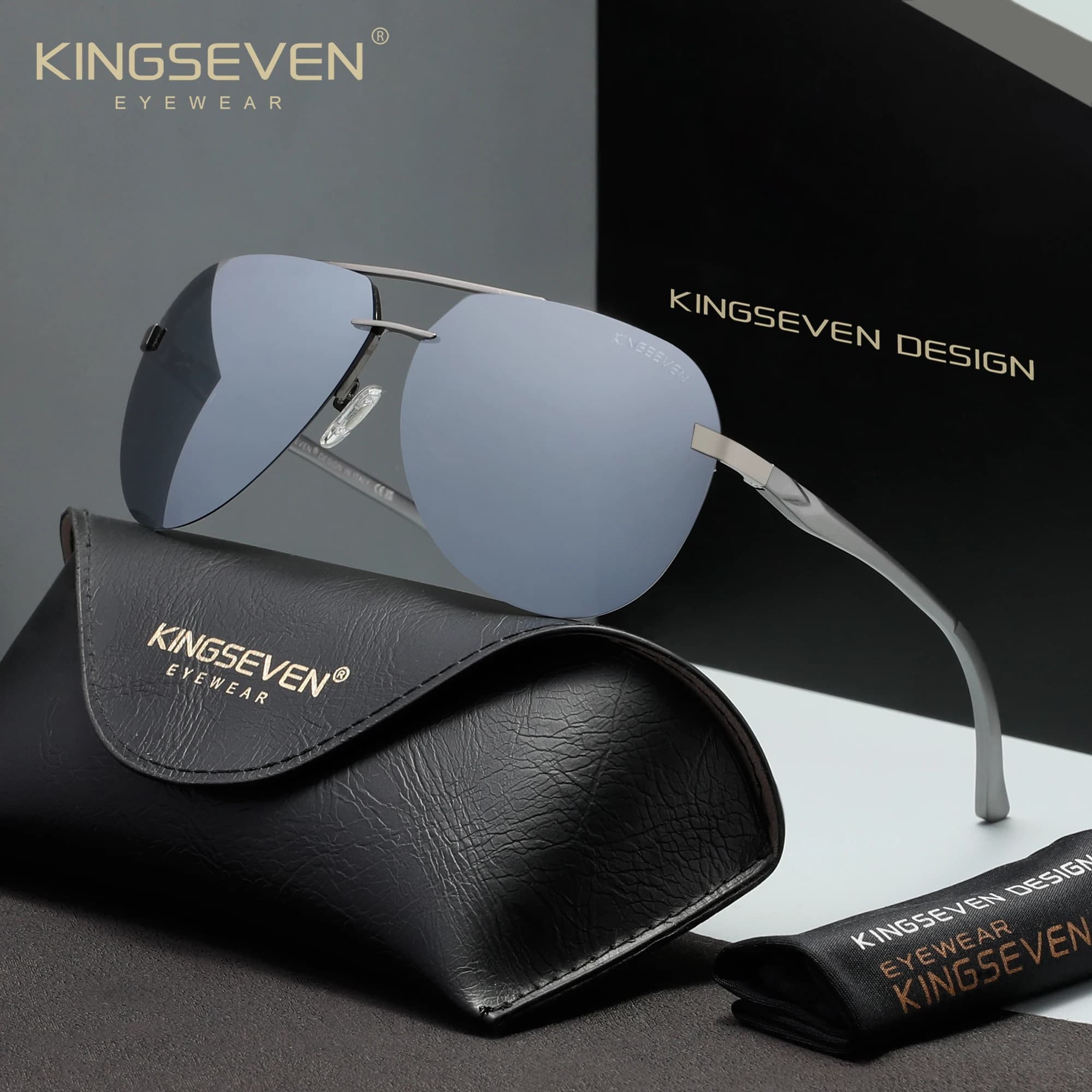 KINGSEVEN Lunettes de soleil aviateur sans monture pour hommes et femmes, classiques, polarisées UV4