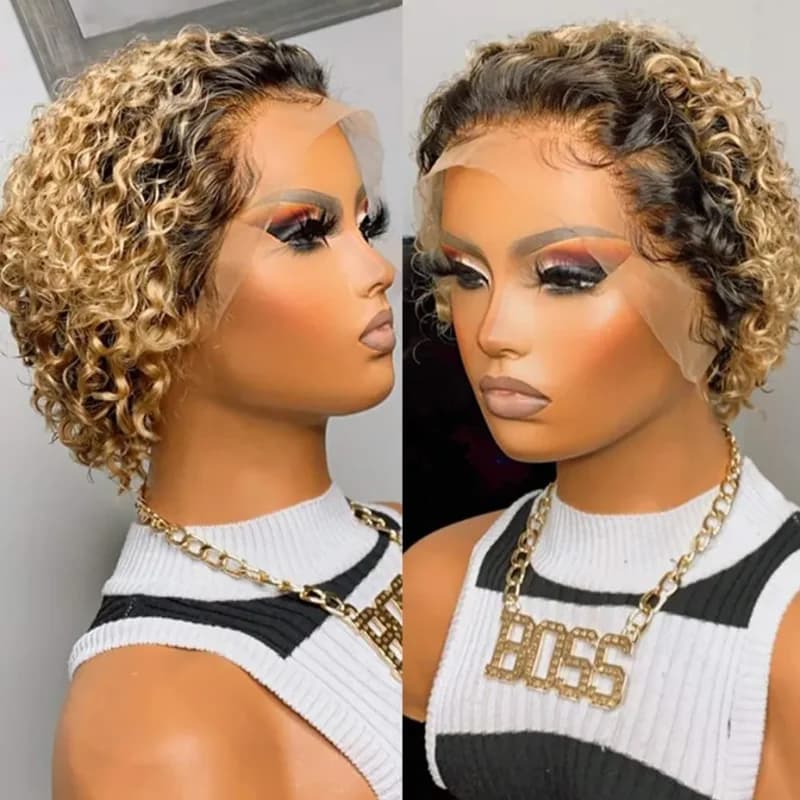 Perruque coupe lutin cheveux humains 13x1 dentelle frontale perruques cheveux humains court Bob perr