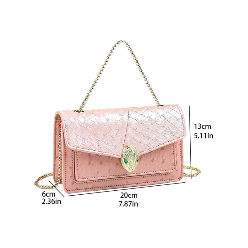 Sac à chaîne en cuir véritable pour femme, motif autruche tête de serpent, mini sac carré exquis à p