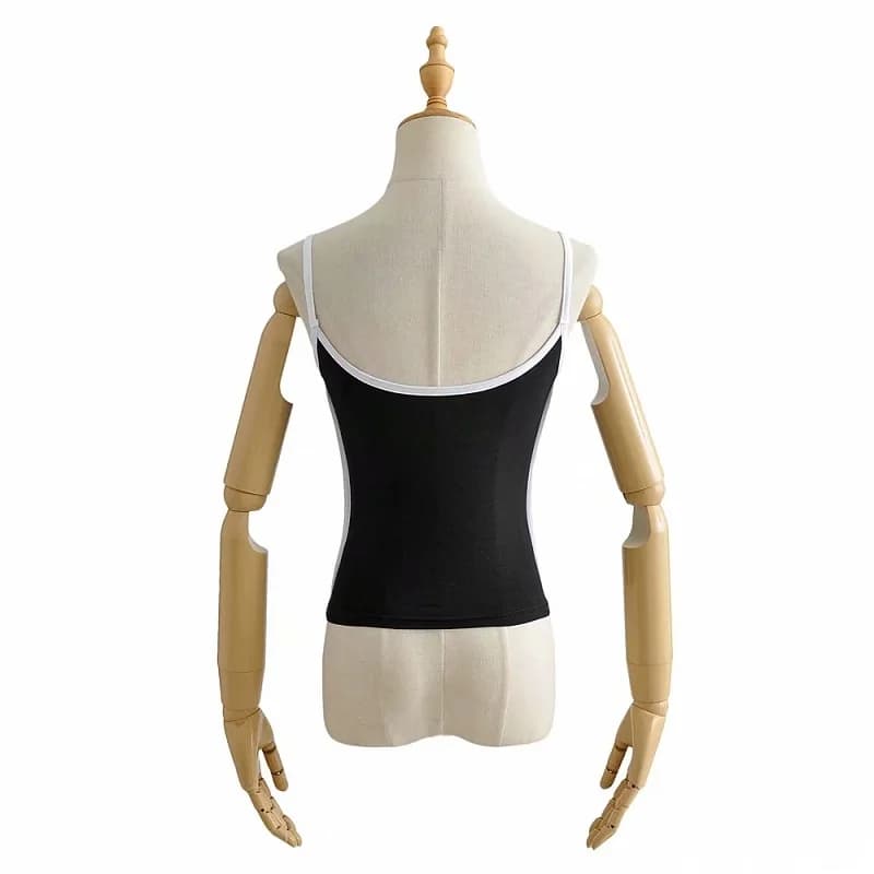 Haut court noir été sexy hauts femmes 2024 spaghetti sangle haut décontracté col en v camis tricot s