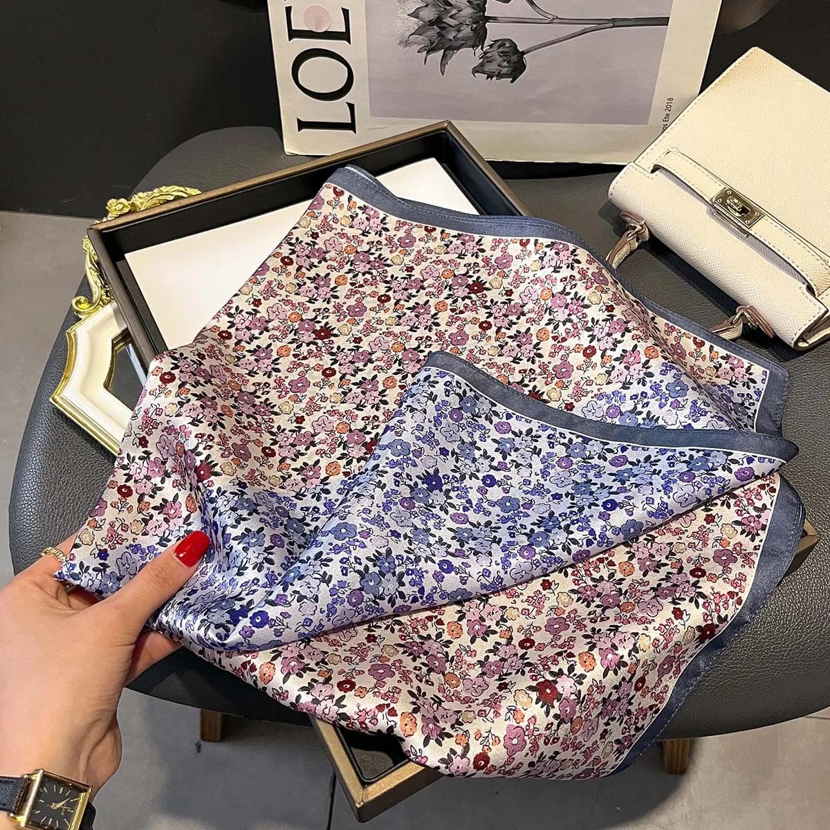 100% Pure soie Foulard carré femmes bandeau bureau cou foulards imprimer luxe Foulard Bandana printe