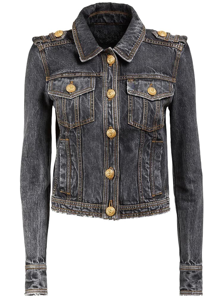 HIGH STREET Nouveauté 2026 Automne/Hiver Veste en jean pour femme de créateur, délavée à la pierre, 