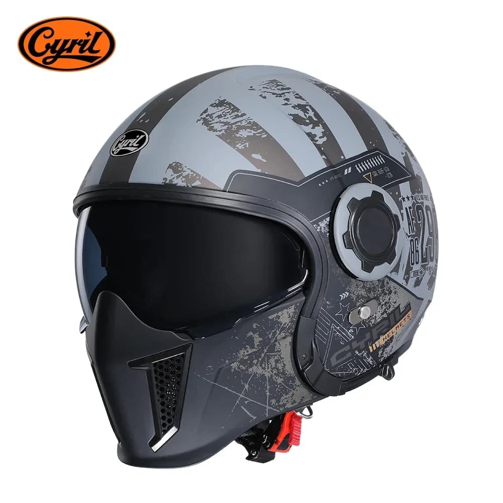Casque de Moto Intégral à Visage Ouvert, Modulaire à Double Objectif, Rétro, DOT ECE APPROVED CYRIL 