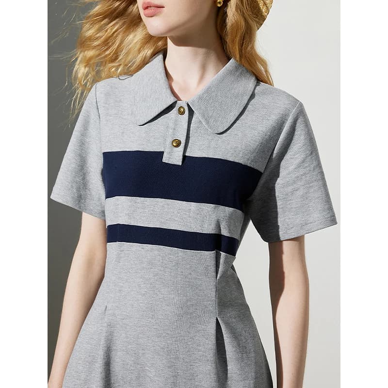 Robe polo à rayures et col rabattu pour femme, longueur couvertes, nouvelle collection été 2024