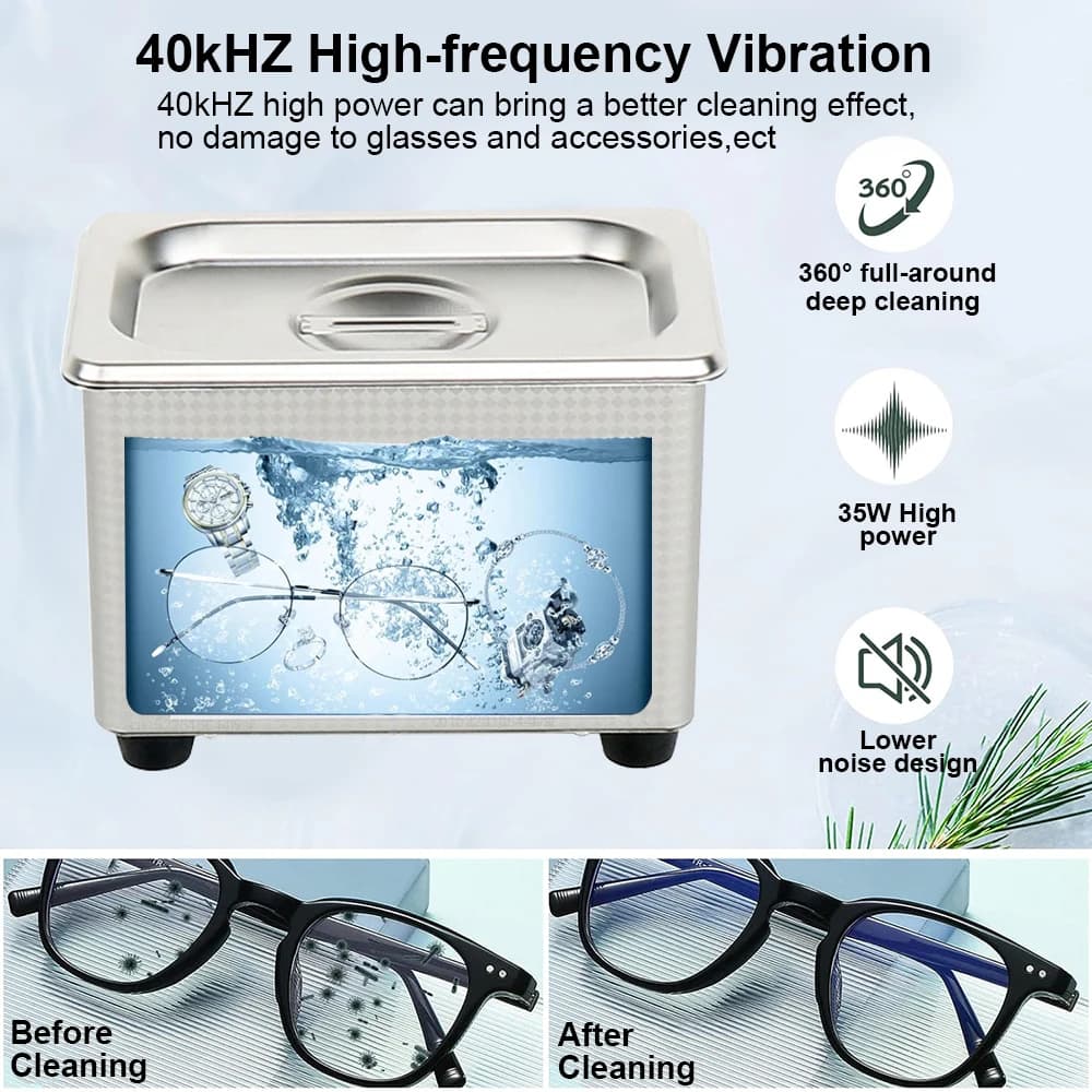 Nettoyeur à ultrasons lunettes nettoyeur de bijoux 40KHZ bain de lavage à ultrasons haute fréquence 