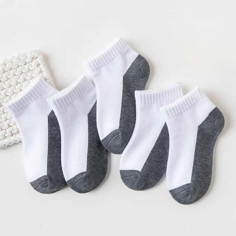 12 paires de chaussettes courtes basique pour enfants - design blanc et gris, respirantes - adaptées