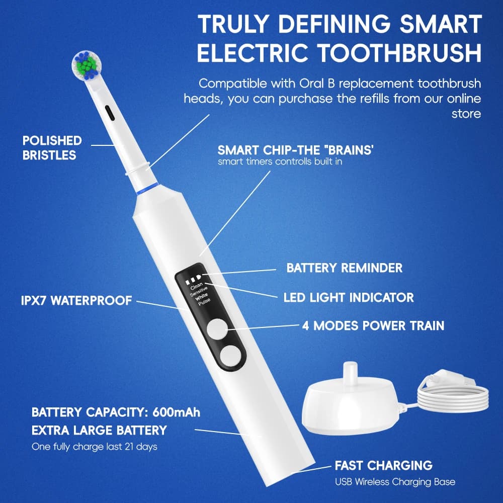 Brosse à dents électrique à chargement sans fil intelligent, 4 Modes de brosses à dents électriques 