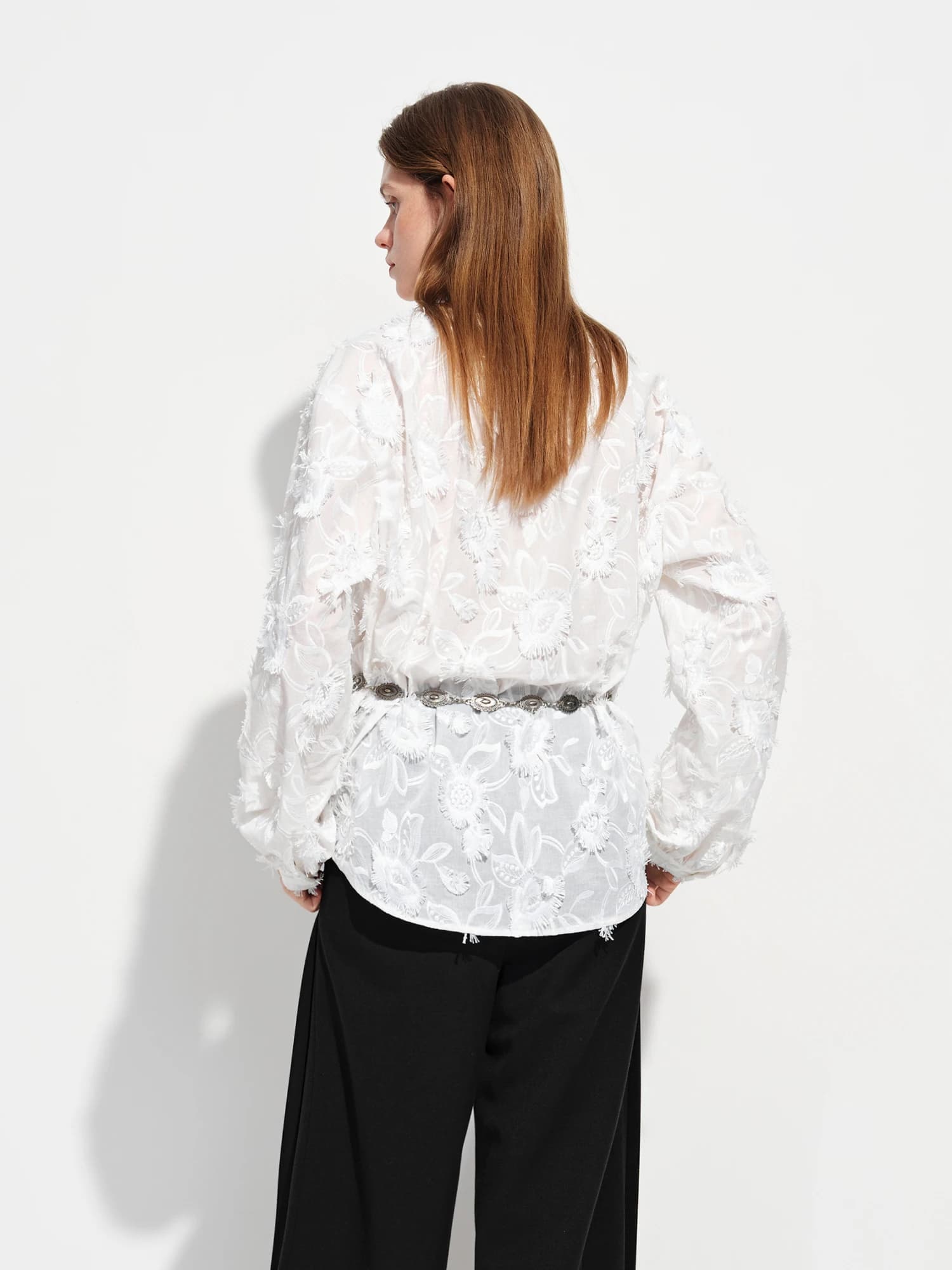 FSLE 2026 Nouvelle Blouse Femme Printemps-Été à Col Rond en Jacquard 3D, Chemise de Bureau à Manches