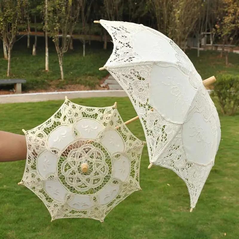 Parapluie artisanal en dentelle avec manche en bois, 28/45/75CM, parapluie en dentelle de célébrité,