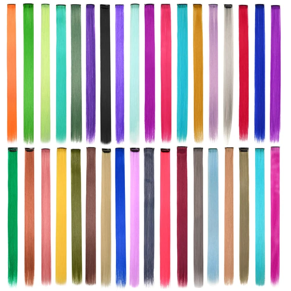 Extensions de cheveux synthétiques à clips pour filles, reflets de fête colorés, 18 ans, couleurs om