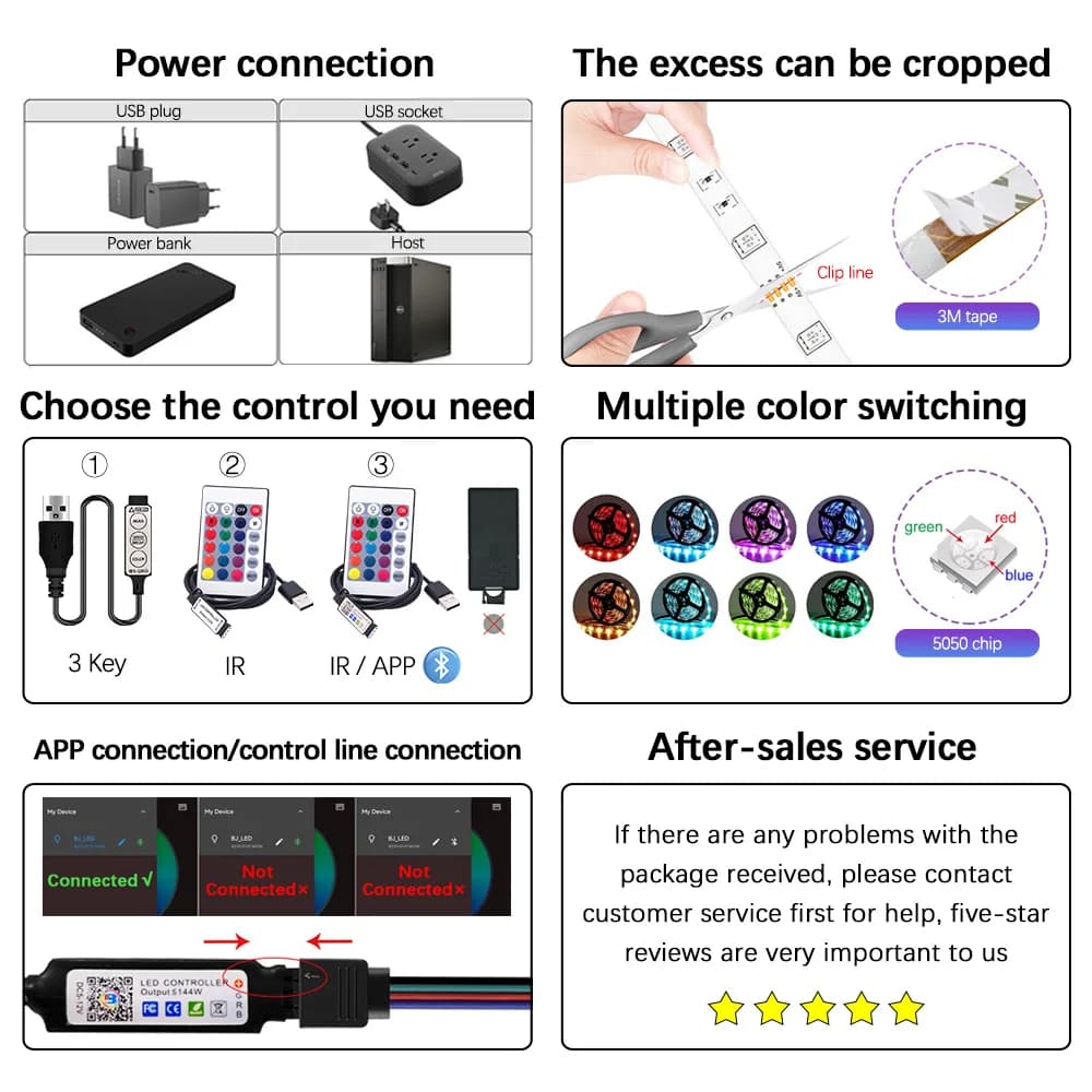 5m 20m RGB 5050 LED bande lumineuse Bluetooth Smart Home tv usb wall light mariage Ramadan décoratio