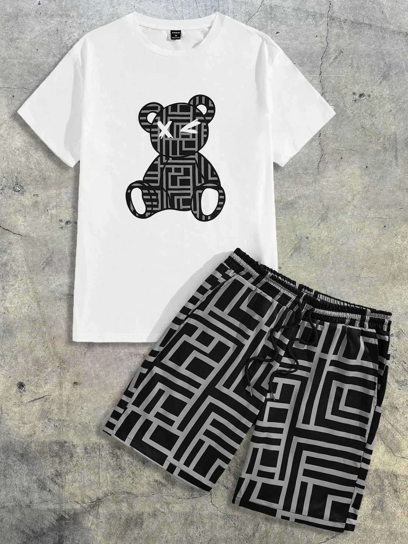 Ensemble short et t-shirt à manches courtes pour homme, imprimé ours, respirant, léger, décontracté 