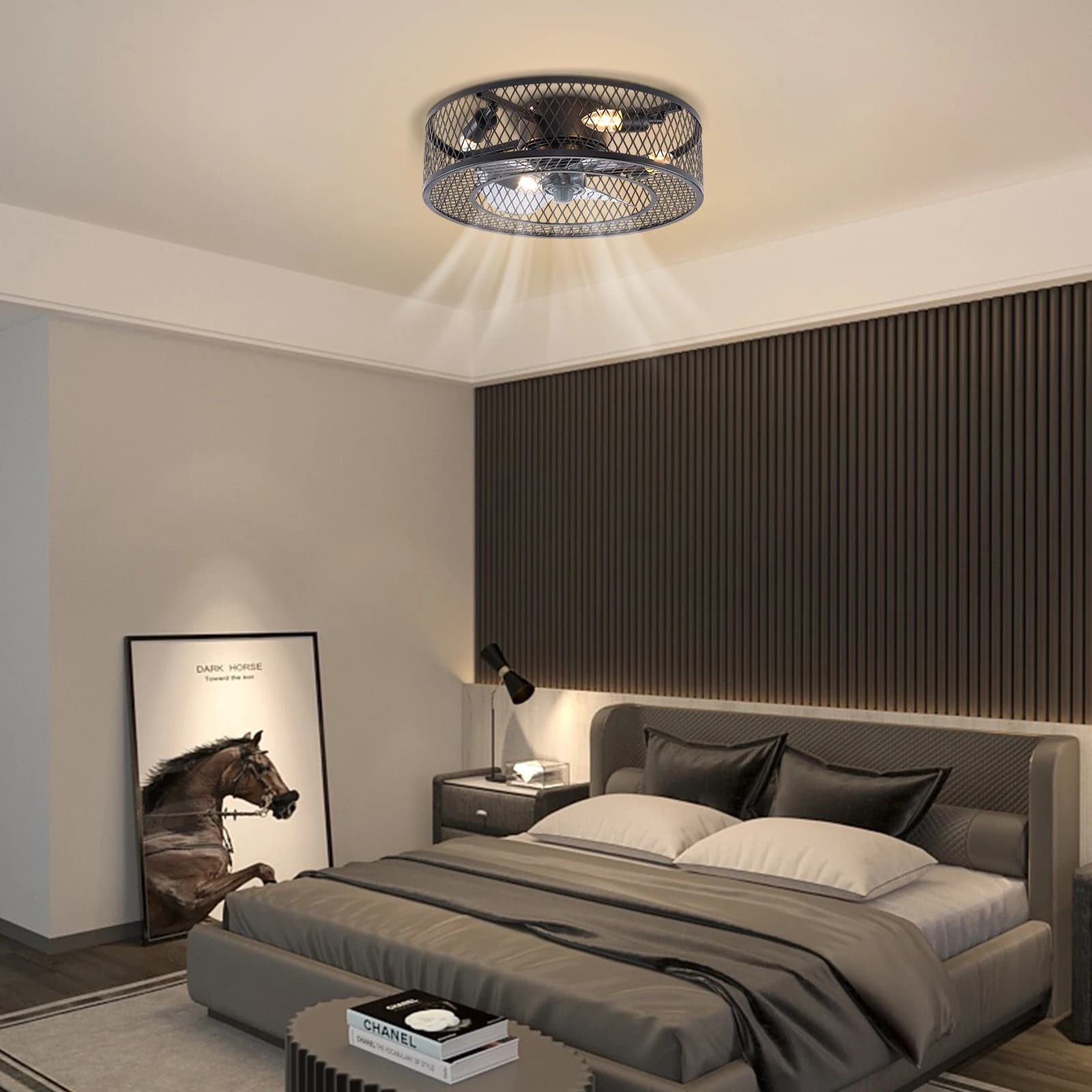 Lampe suspendue en forme d'éventail de 18 pouces, noire, sans source de lumière, E27 * 4, pour salon