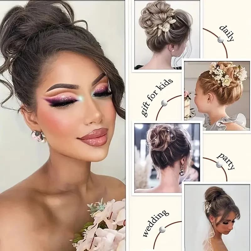 Chignon synthétique en désordre pour femmes, Extension capillaire courte, bouclée, ondulée, noire, B