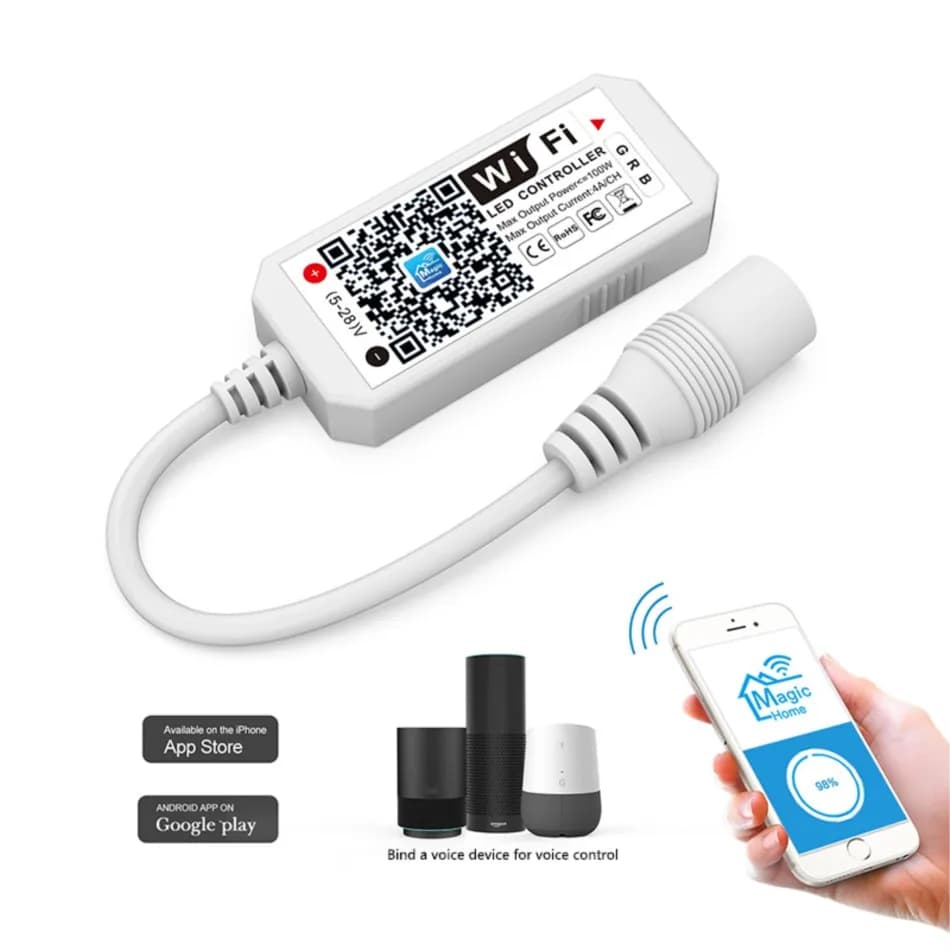 Contrôleur WiFi RGB RGBW DC 12V 24V, application de téléphone intelligent sans fil, contrôle de grad