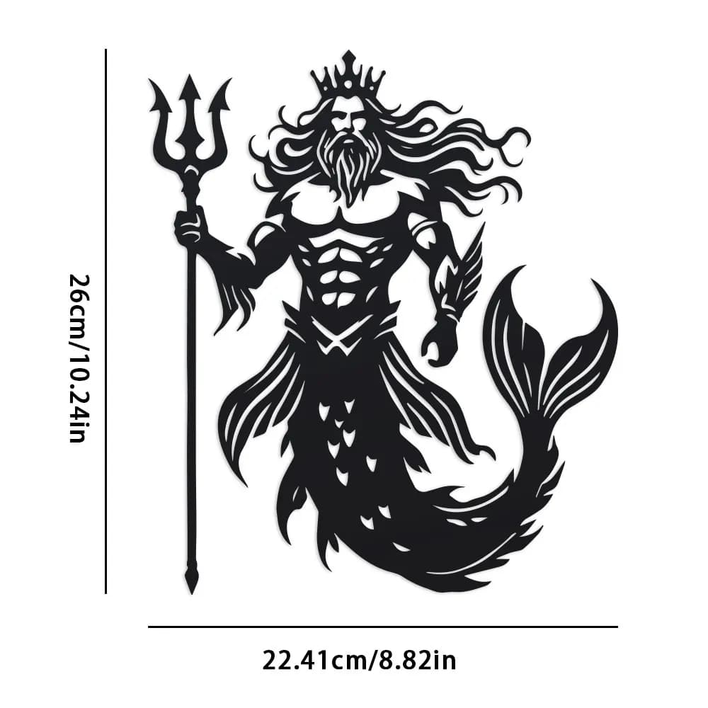Merman King Coastal Wall Art - Panneau métallique en fer découpé unique avec style de décoration d'i