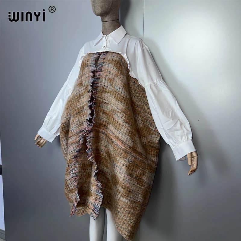 WINYI hiver femmes élégant robe de luxe manteau ample pardessus épais chaud femme cardigan ponchos p