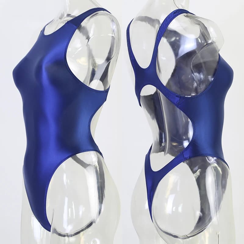 Maillot de bain une pièce en satin brillant pour femme, justaucorps sexy, bikini taille haute, strin