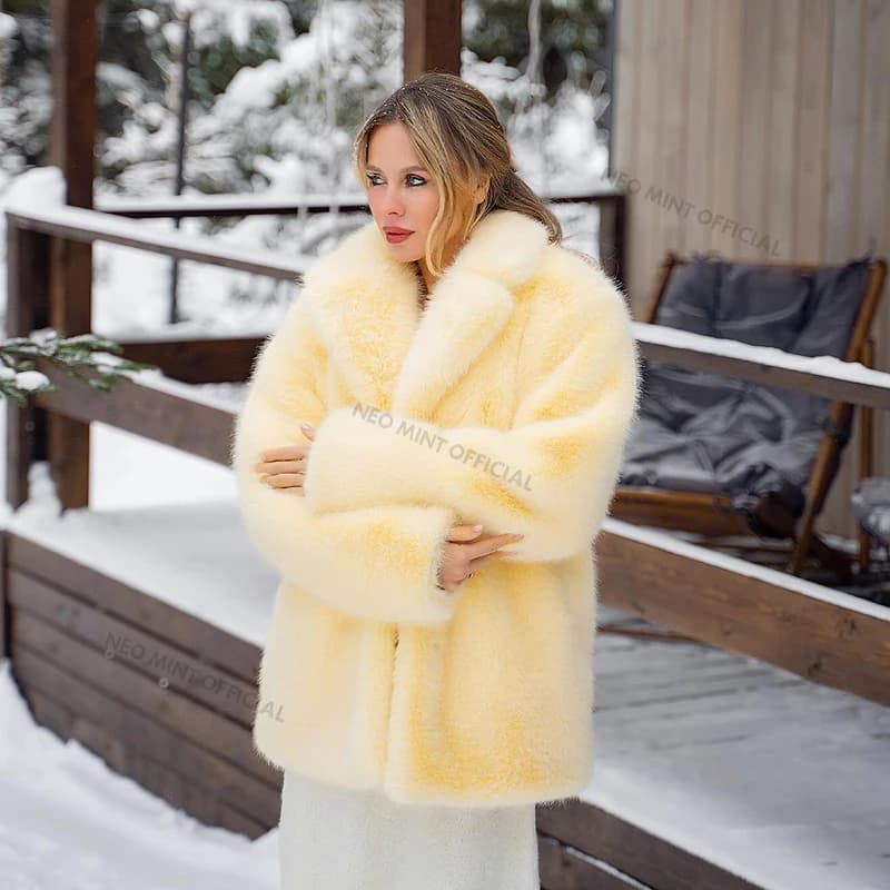 Neo Mint femmes hiver 2024 haute qualité luxe fausse fourrure manteau épaissir chaud pardessus vêtem
