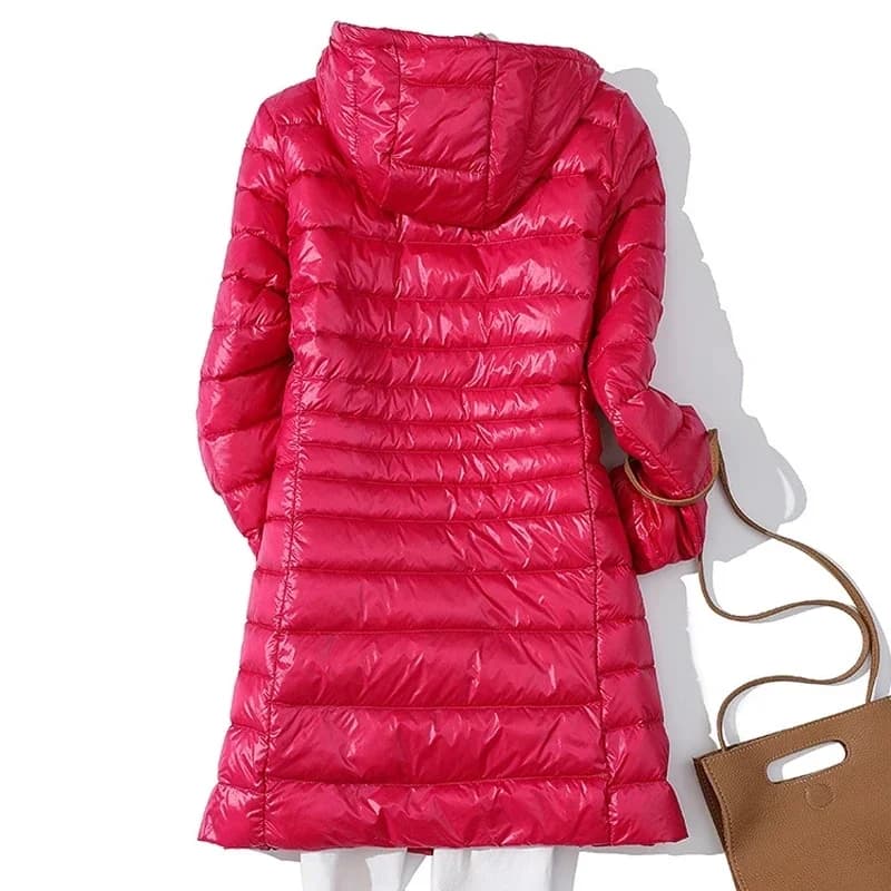 Veste bouffante ultralégère en duvet de canard pour femme, manteau chaud et Portable à capuche, coup