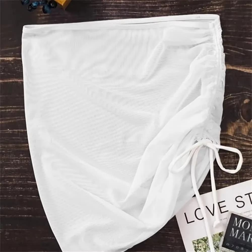 Nouveau Maillot de bain translucide jupe de plage maille cordon solide gaze jupe à volants surjupe b