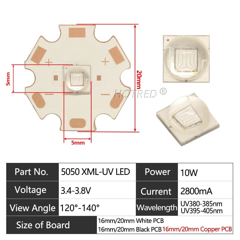 10W UV LED 5050 XMLLT6 XMLL2 LG puce violet 3-3.7V 385nm 395nm 400nm puce perle Diode lampe de poche