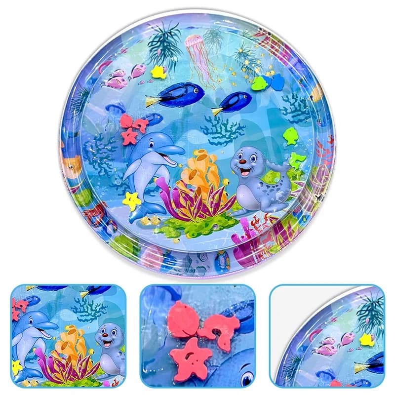 Grand tapis d'eau de jeu pour bébé, 100cm, motif de sceau de dauphin, tapis de jeu rond gonflable en