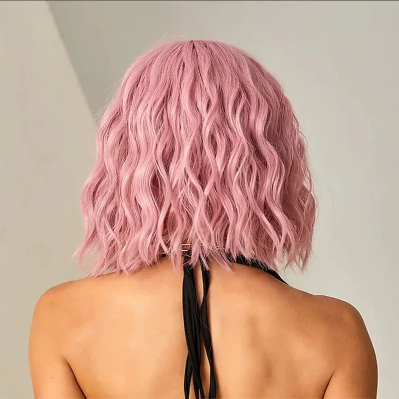 HAIRJOY cheveux synthétiques femmes rose BOB perruques courte bouclée résistant à la chaleur perruqu
