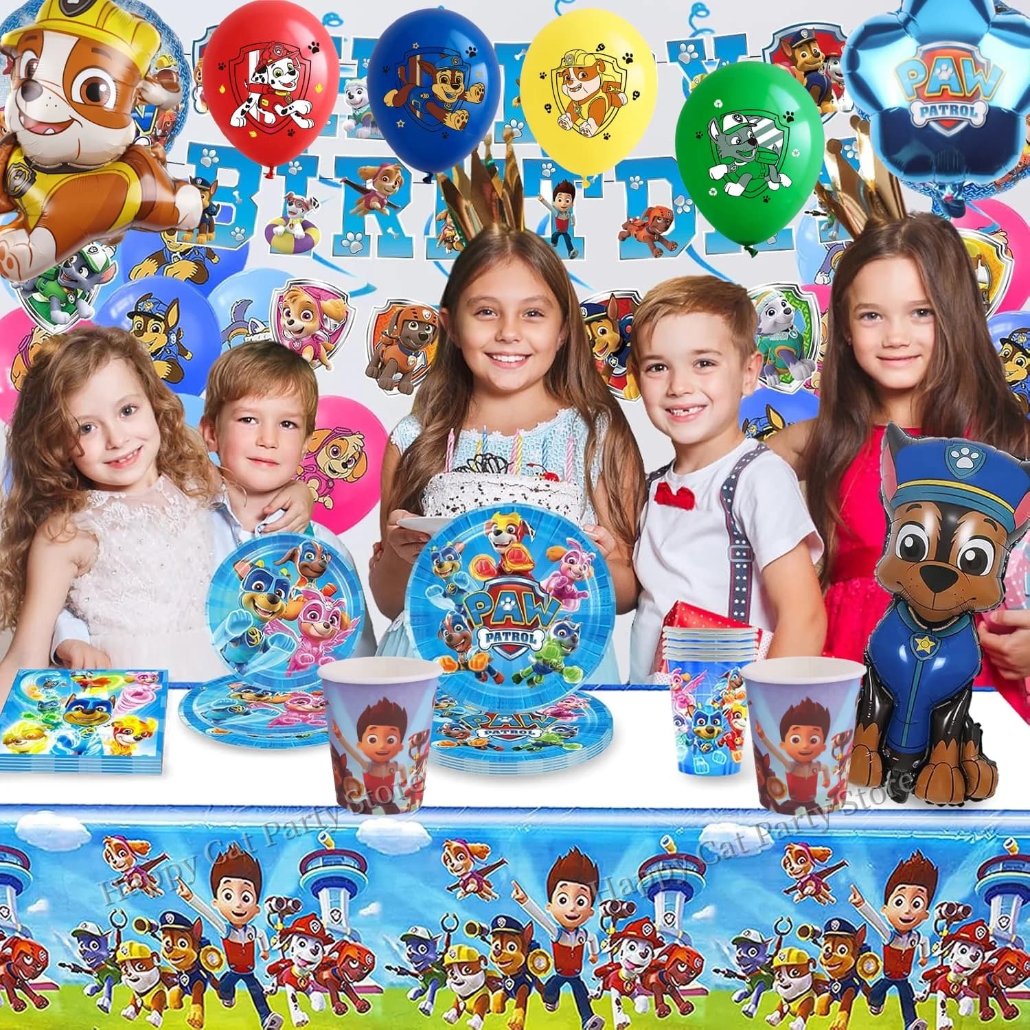 PAW Patrol – décoration de fête d'anniversaire, vaisselle, nappe, assiettes, gobelets, ballons, réce