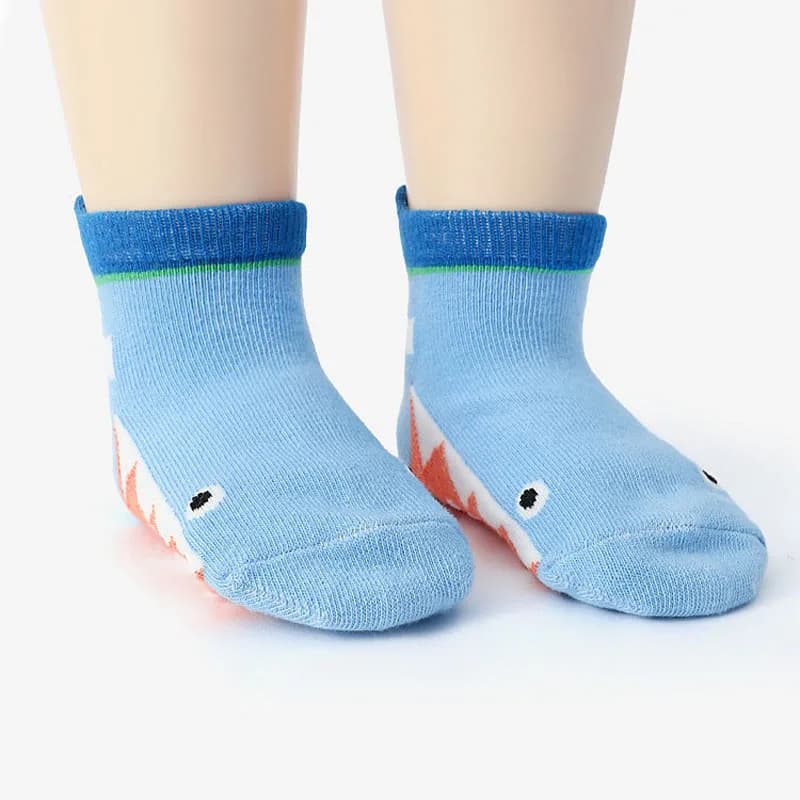 6 paires de chaussettes pour enfants, chaussettes de sol antidérapantes en coton à motif d'animaux d