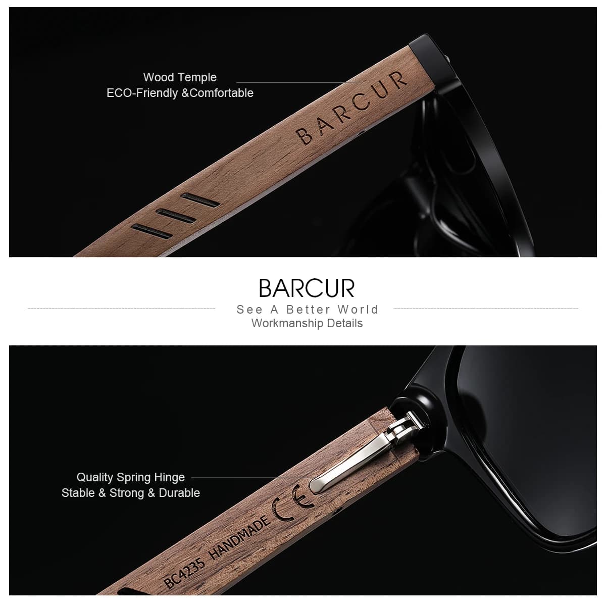 BARCUR lunettes de soleil en noyer noir pour hommes lunettes de soleil en bois homme lunettes lunett